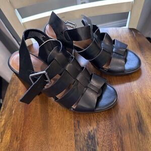Universal Thread Anastasia Sandals Stacked Heel Vegan Leather Black Size 8 NWOT‎